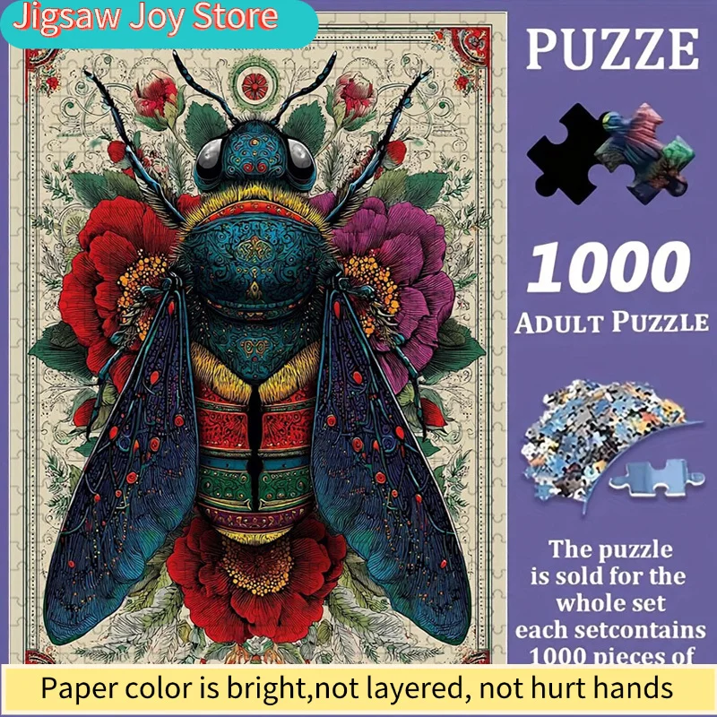 

Colorful Insect Art Jigsaw Puzzle Family Interaction & Fun Gift, Vibrant Abstract Design, Floral Bee Pattern Challenging & En