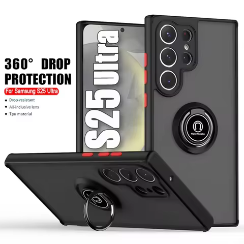 Shockproof Armor Matte Case For Samsung S25 Ultra S24 S23 Plus S22 S21 S20 S24 FE Note 20 Ultra Magnetic Ring Stand Phone Cover