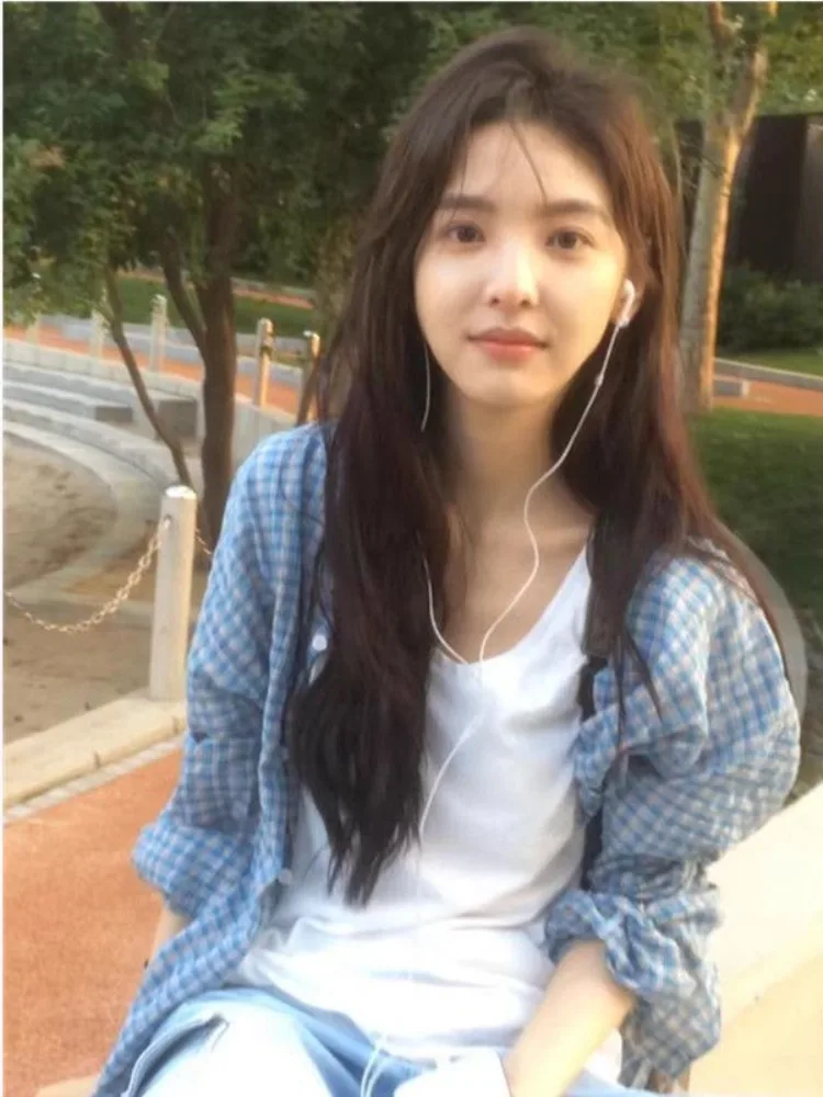 American Retro Oversize Plaid Sonnenschutz irt Damen Loose Casual Top Frühling Saison Bequem Atmungsaktiv irt