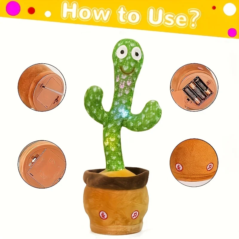 Juguete de Cactus parlante, Cactus bailando, juguete para bebé con iluminación, canto, imitando, juguetes para bebé, repetir lo que dice, registro de Cactus