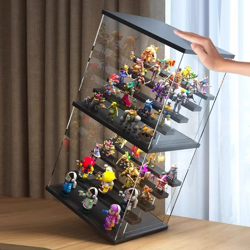 3/5 Ebenen Transparent Blind Rack Acryl Display Box Vitrine LED Licht Leiter Handgemachte Anime Auto Modell Staubdicht Schrank