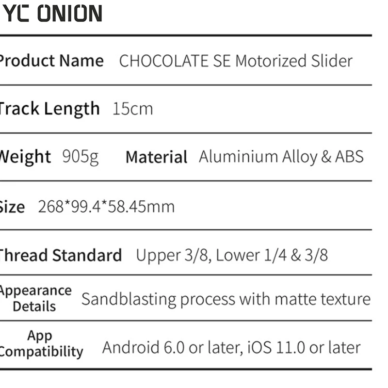 YC Onion Chocolate SE Camera DSLR Slider Portable Integrated Motorized Rail App Control Phone Video Shooting Super Silent Motor
