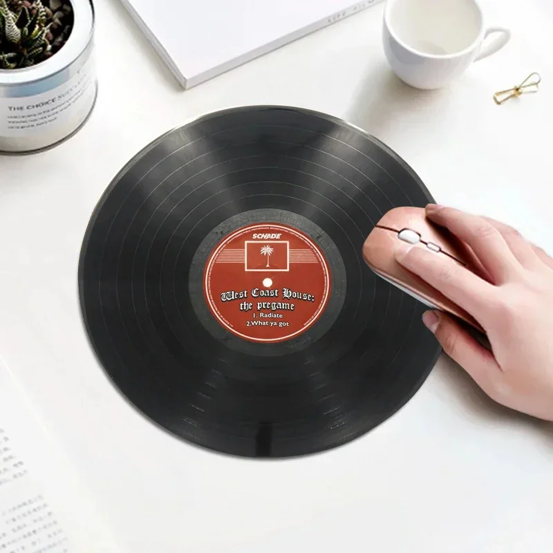 Vintage vinyl record round mouse pad Non-slip rubber sole waterproof design Office games universal computer desk RUG