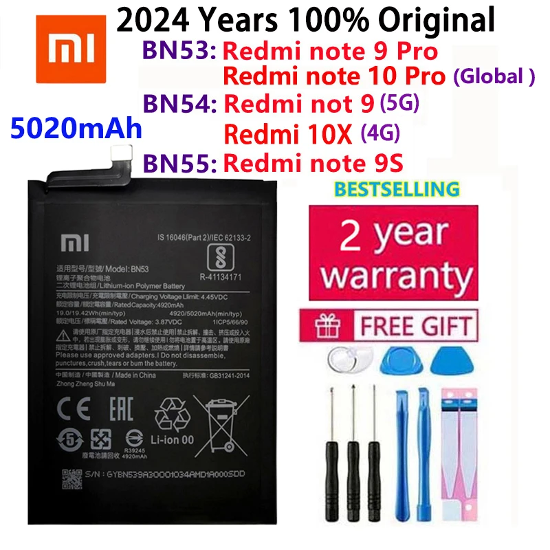 2024 Years 100% Original Xiao Mi BN53 BN54 BN55 Phone Battery For Xiaomi Redmi note 9 10 Pro 9S 10X 4G 5G Replacement Batteries