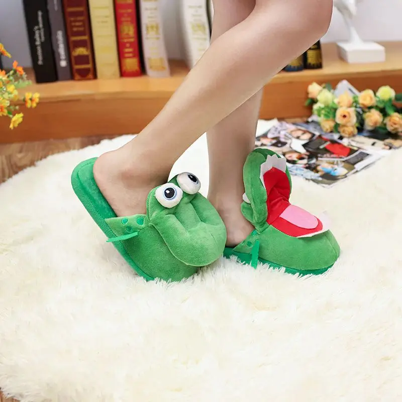 Creative Crocodile Cotton Slippers With Moving Mouth, Funny Non-slip Home Cotton Shoes, Gifts Plush Toy Slippers, Winter Ladies