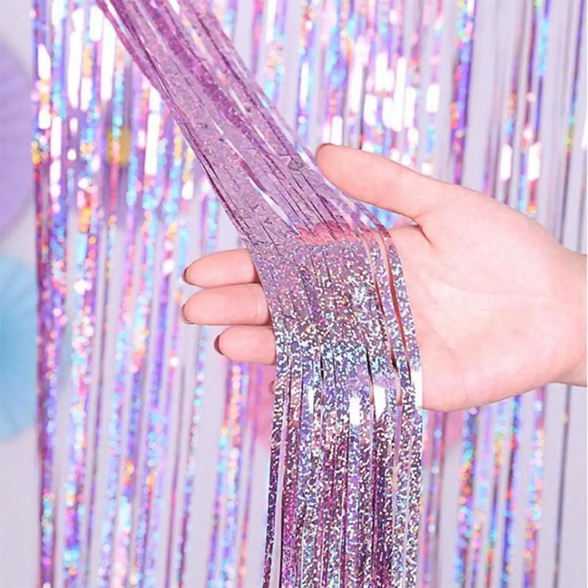 1pc 1*2M Laser pink Party Backdrop Curtains Glitter Tinsel Fringe Foil Curtain Birthday Wedding Decoration Adult Anniversary Dec