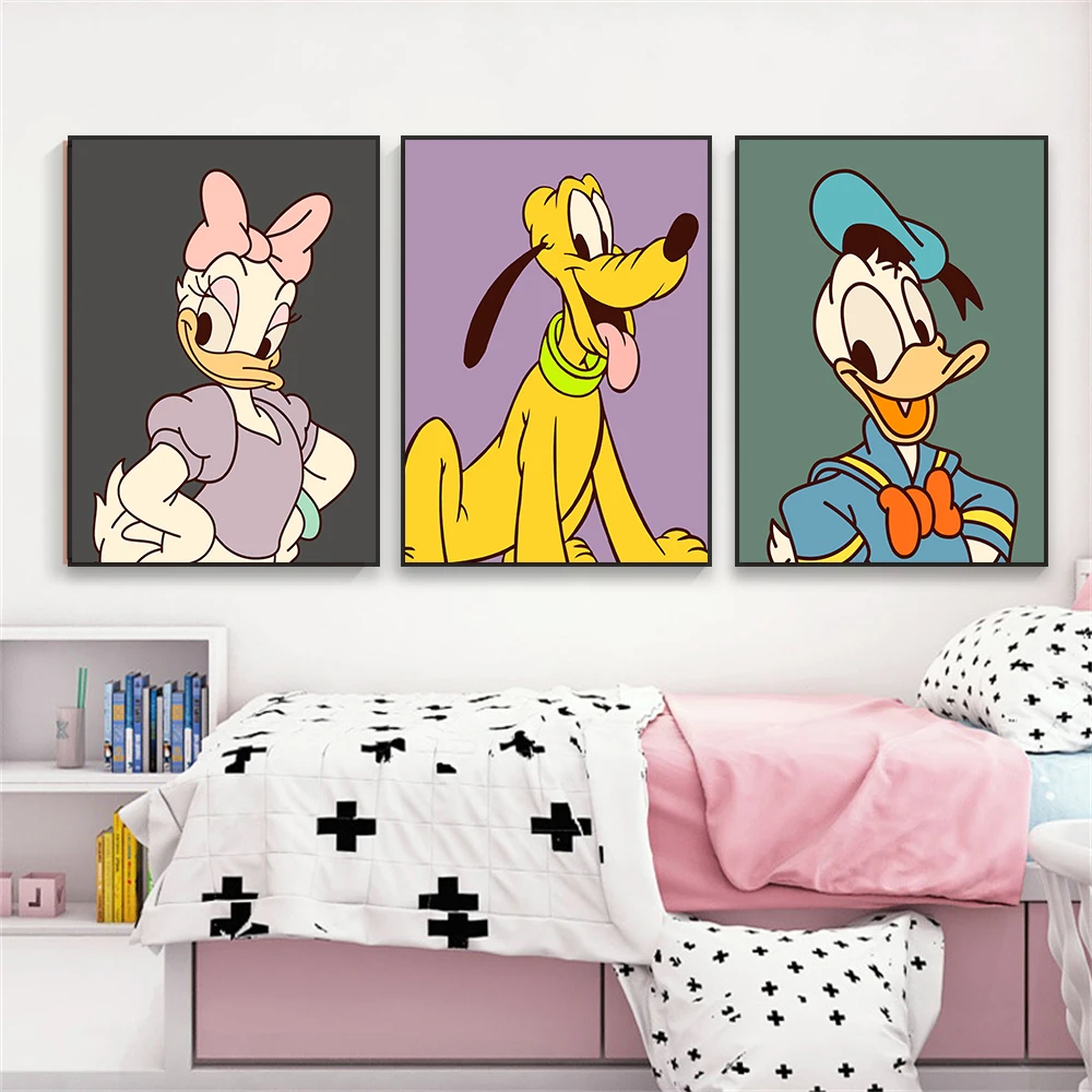 Disney Mickey Minnie And Friends Poster Nursery Kids Wall Art Canvas Paintings Colourful Donald Duck Prints Kids Bedroom Decor