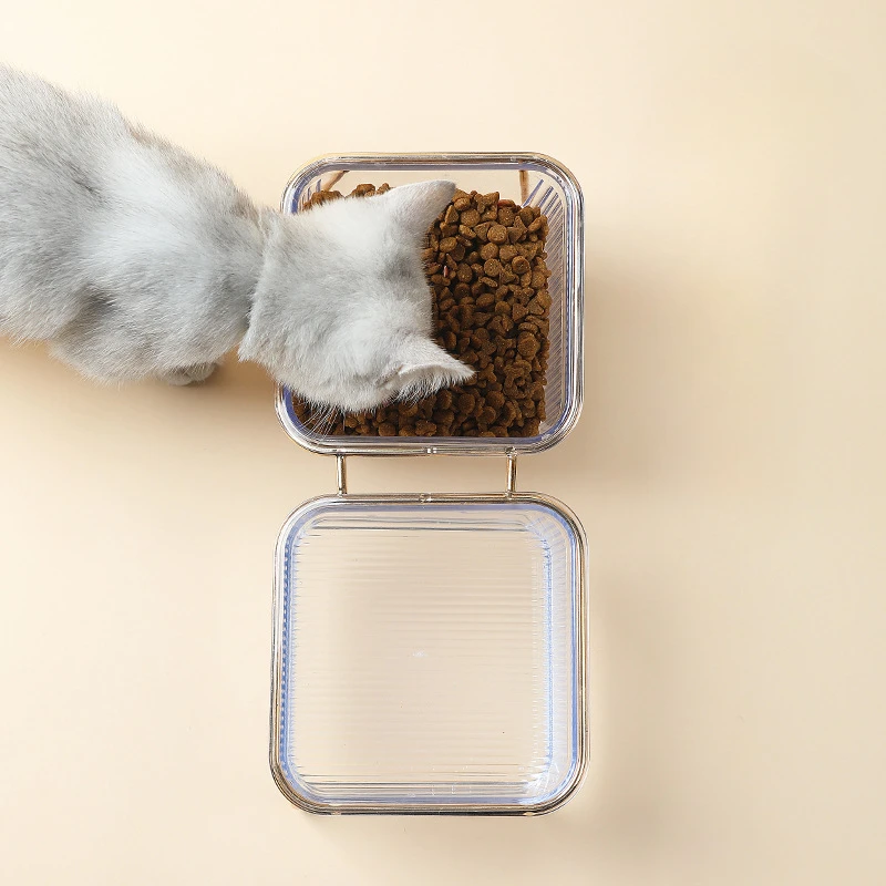Easy To Clean Iron Art Cat Bowl Clear High Foot Cat Bowl Diagonal Neck Guard Drink Cat Food Bowl Pet Bowl