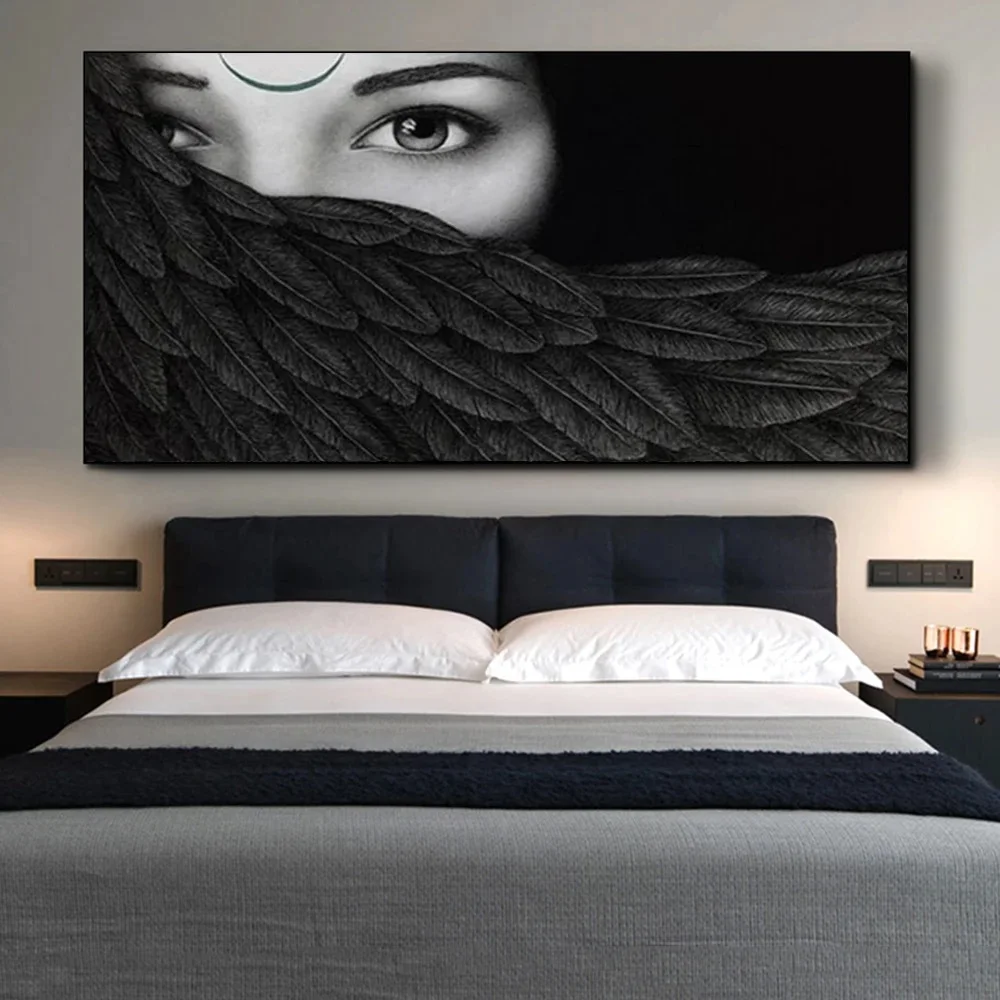 Large Size Diamond Mosaic Full Diamond Painting Cross Stitch Diy Black And White Feather Girl Art Holiday Christmas Decor H620