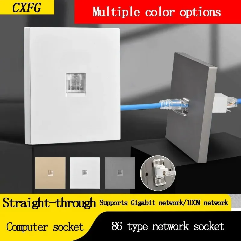 86 Type Cat6  Cable Socket Panel Dual Computer Socket, Category 7 Network Broadband Gigabit Network Port Socket
