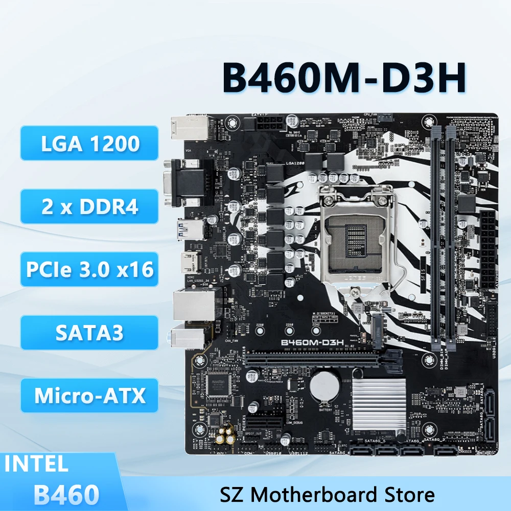 

B460M-D3H B460 LGA 1200 Поддержка материнской платы i9-10900K i7-10700K i5-10400 i3-10100 Процессор DDR4 64 ГБ M.2 SATA III HDMI Micro ATX