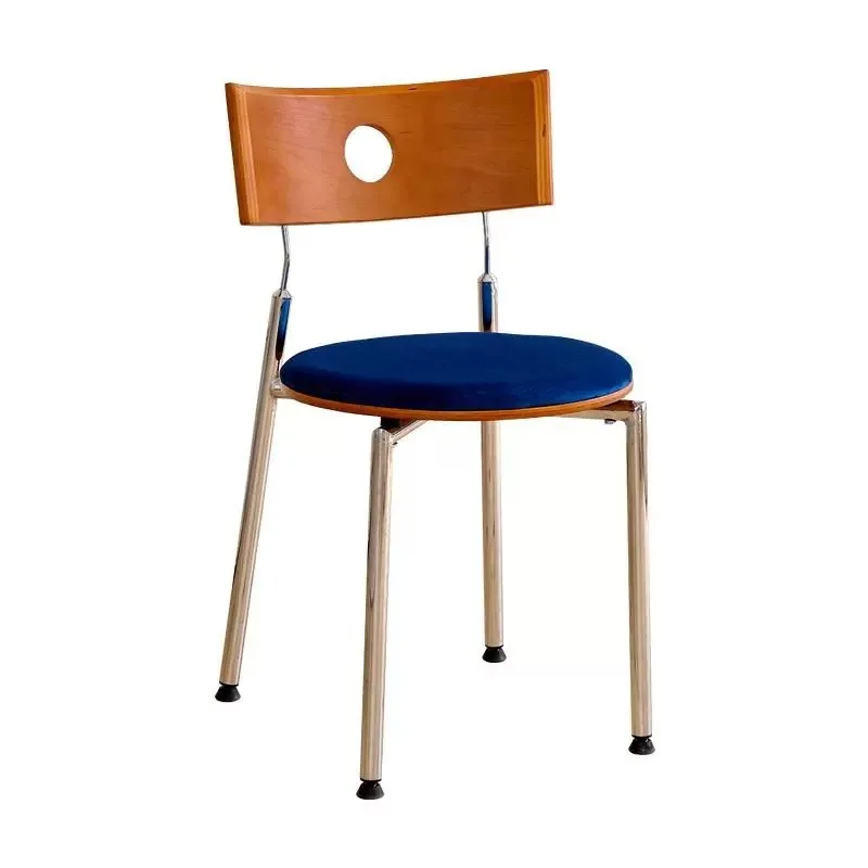 Retro Solid Wood Curved Backrest Dining Chair Stainless Steel Frame Modern Dining Seating for Home Room