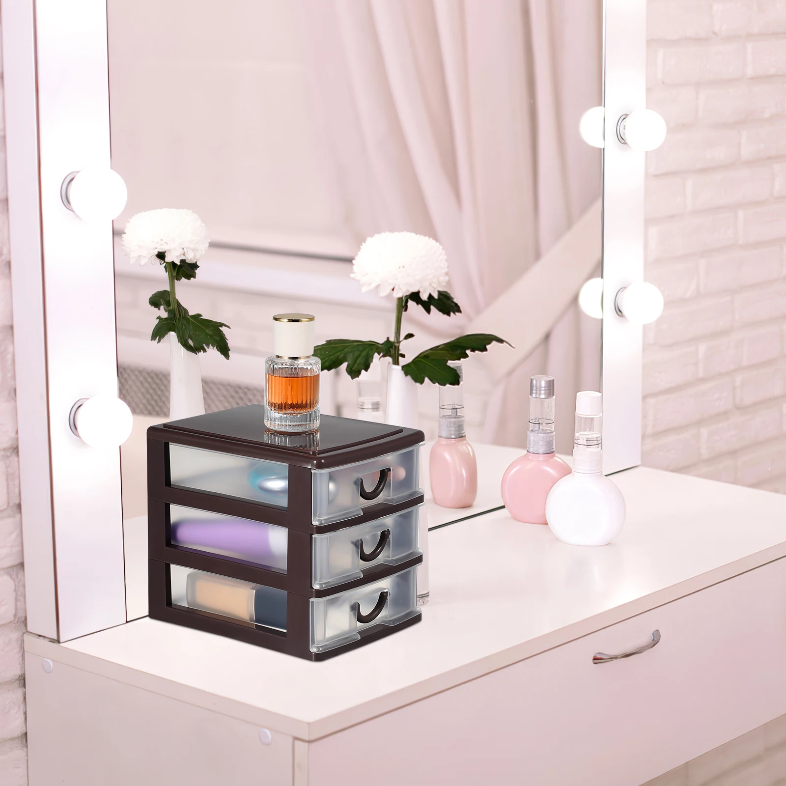 

Plastic Storage Box Organizer Desktop Office Bathroom Living Room Sundry Holder Drawer Lightweight for Lipstick