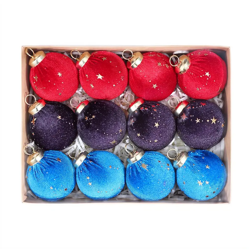 Luxury Flocked Christmas Tree Hanging Ornaments Velvet Plush Balls Gold Thread Decorative Sphere For Holiday Party