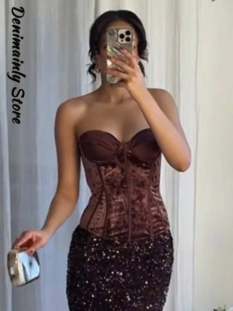 Sexy Lace Hollow Out Bandage Slim Waist Vest Women Strapless See Through Party Top 2025 Summer Lady Chic Street Vests image 4