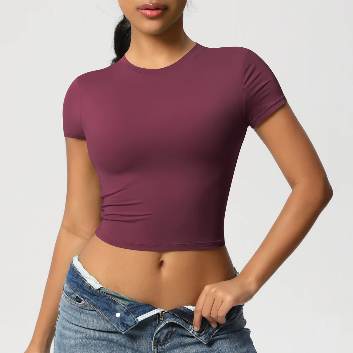 Frauen Sport Shirt Kurzarm Gym Top Workout Kleidung Hohe Elastische Active Wear Femme Lauf Zubehör Fitness T-shirt – Detail 21