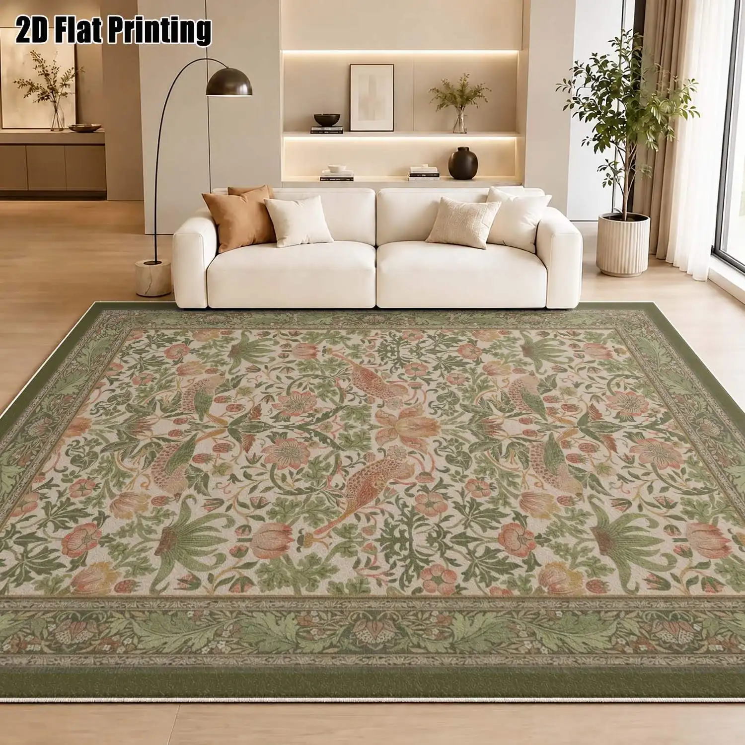 1Pc 2D Printed Velvet Carpet, Retro Floral Animal Pattern, European Bohemian Geometric Striped, Multi-Size Machine Washable, for Home Decor, Multi-Scene Use