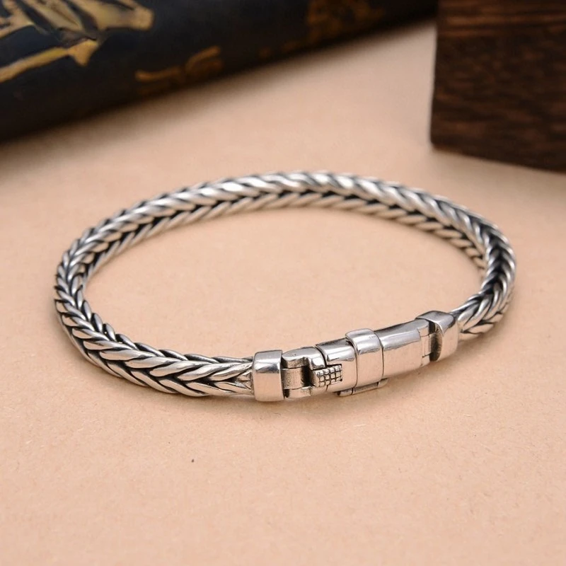 2023 New Real Pure S925 Silver Handmade Woven Retro Domineering Trend Personality Keel Bracelets