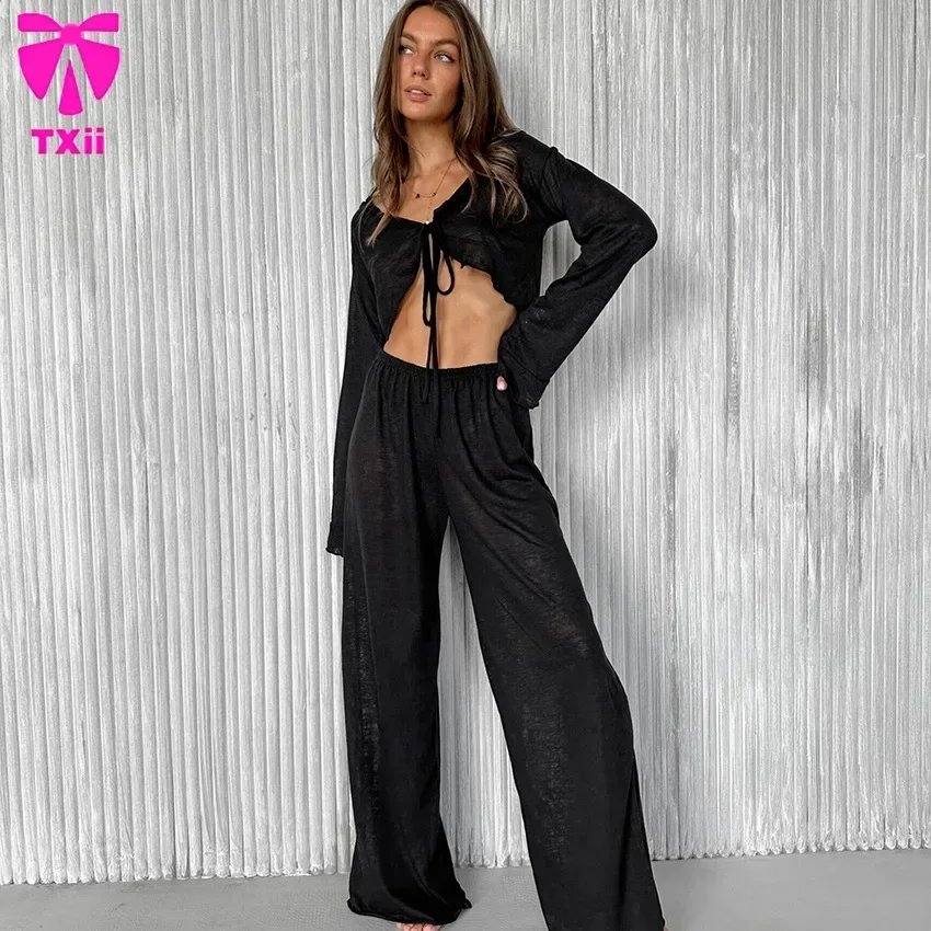 2024 European and American Autumn New Modal Long Sleeve Pants Pajamas Women Fashion Casual Loose Home Clothes