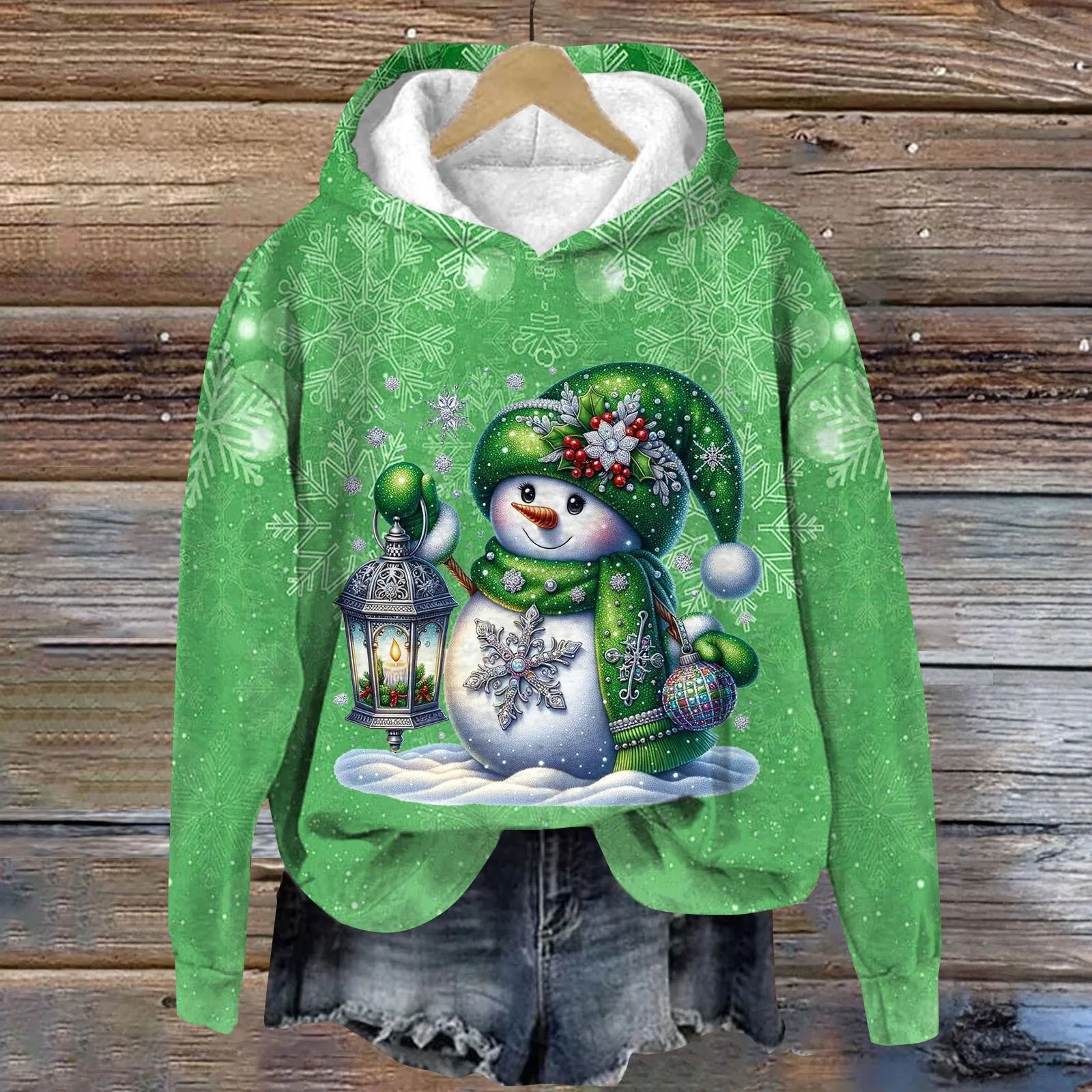 Fashions Christmas Snowman Printed Hoodie Cute Cartoon Costume For Christmas Day Party Hooded Round Neck Long Sleeved Sweatshirt