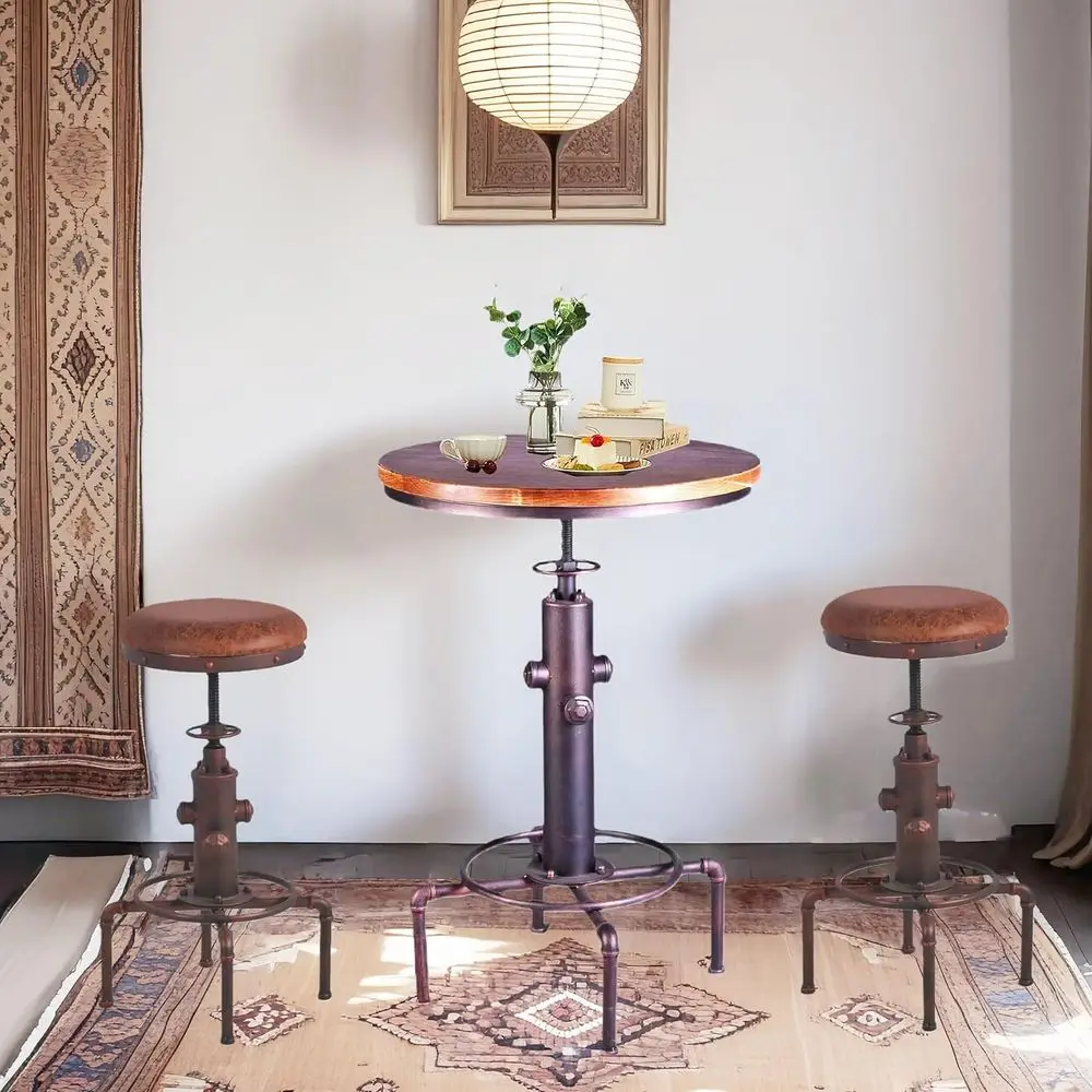 

Industrial Style 3-Piece Pub Table Set with Adjustable Height Stools, Red Bronze Finish