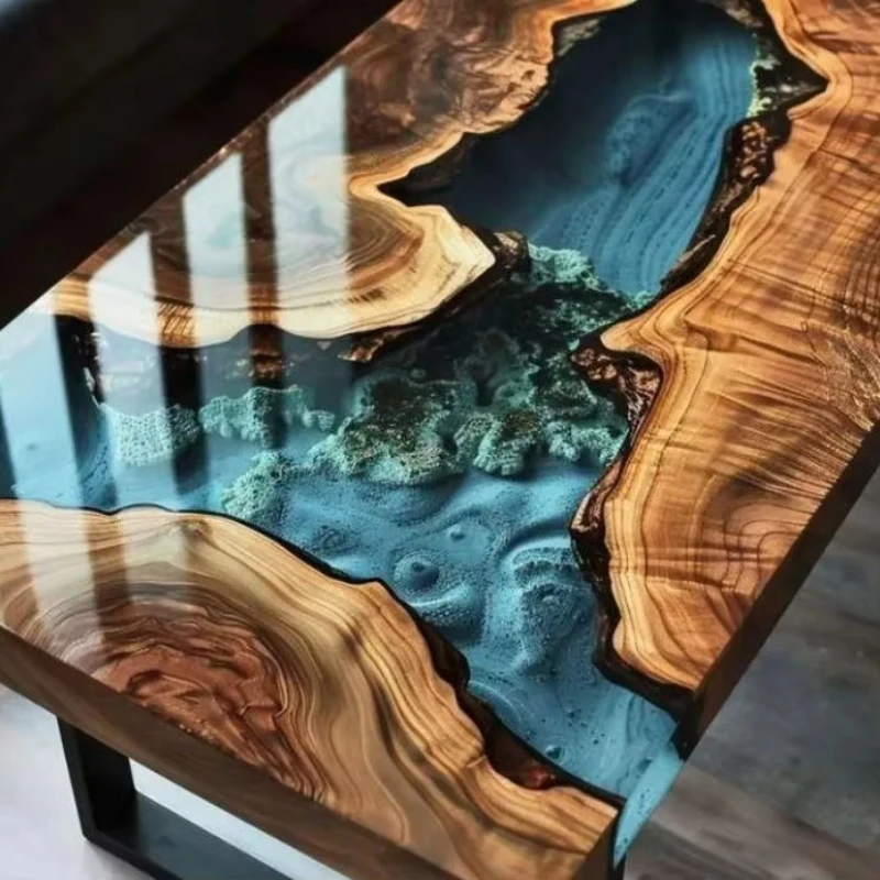 

Factory Direct Sales Solid Walnut Cafe Coffee Kitchen Restaurant Epoxy Flat River Dining Table