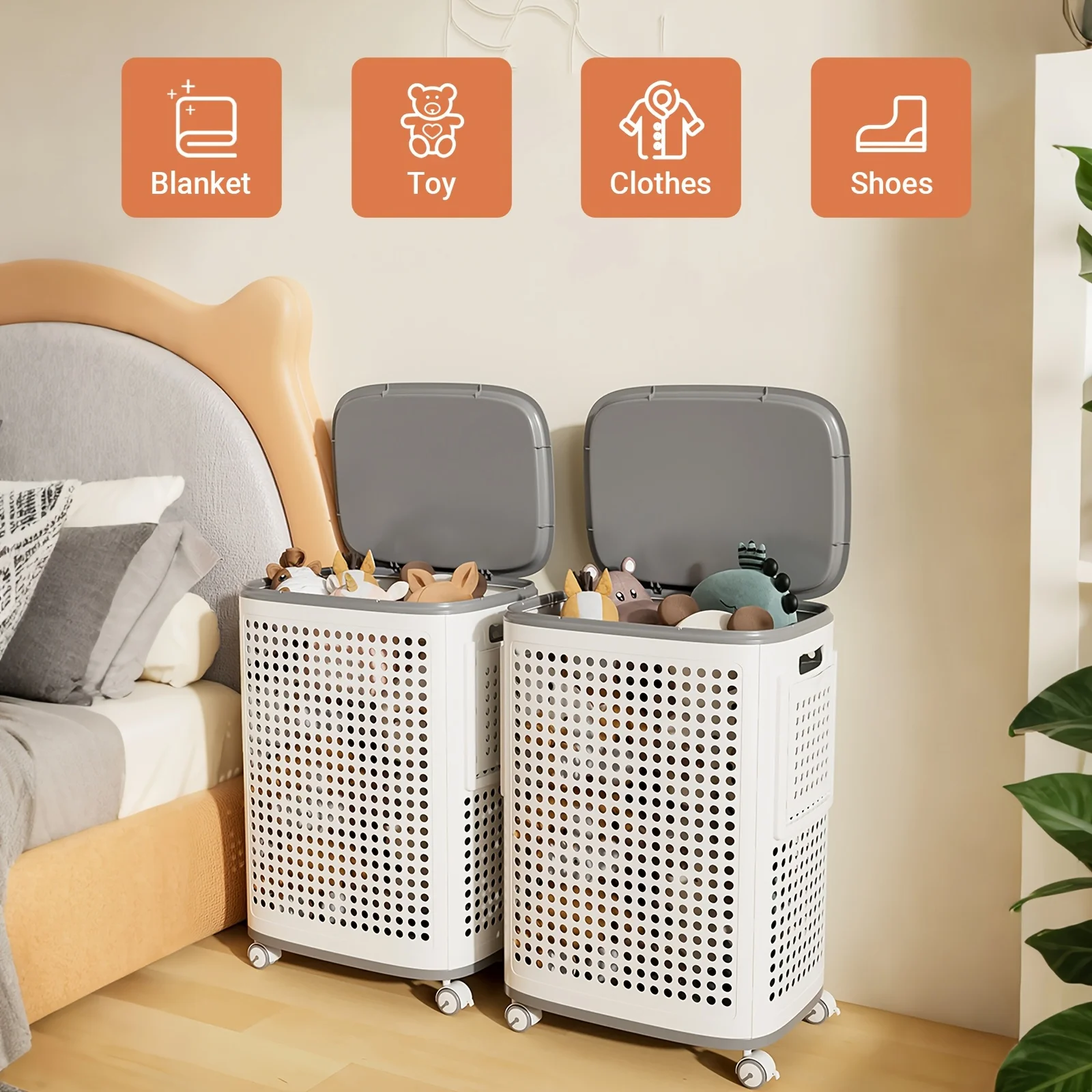 A Large Roller-Type Luggage Basket, Easy Grey, Multi-Functional Portable Laundry Basket, Suitable for Bathroom And Bedroom Stora