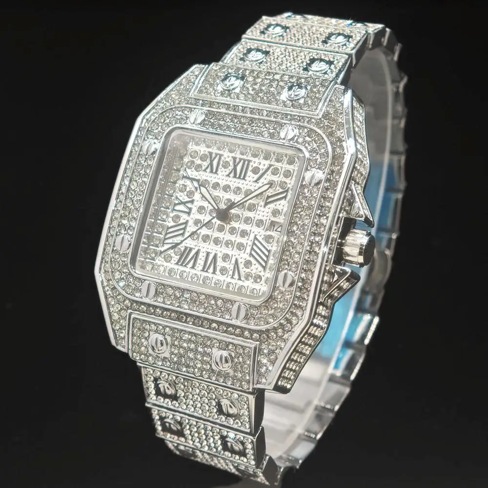 

Top Sell Ice Watches For Men Luxury Stainless Steel Hip Hop Full Diamond Square Waterproof Quartz Wristwatch Mens Original Gifts