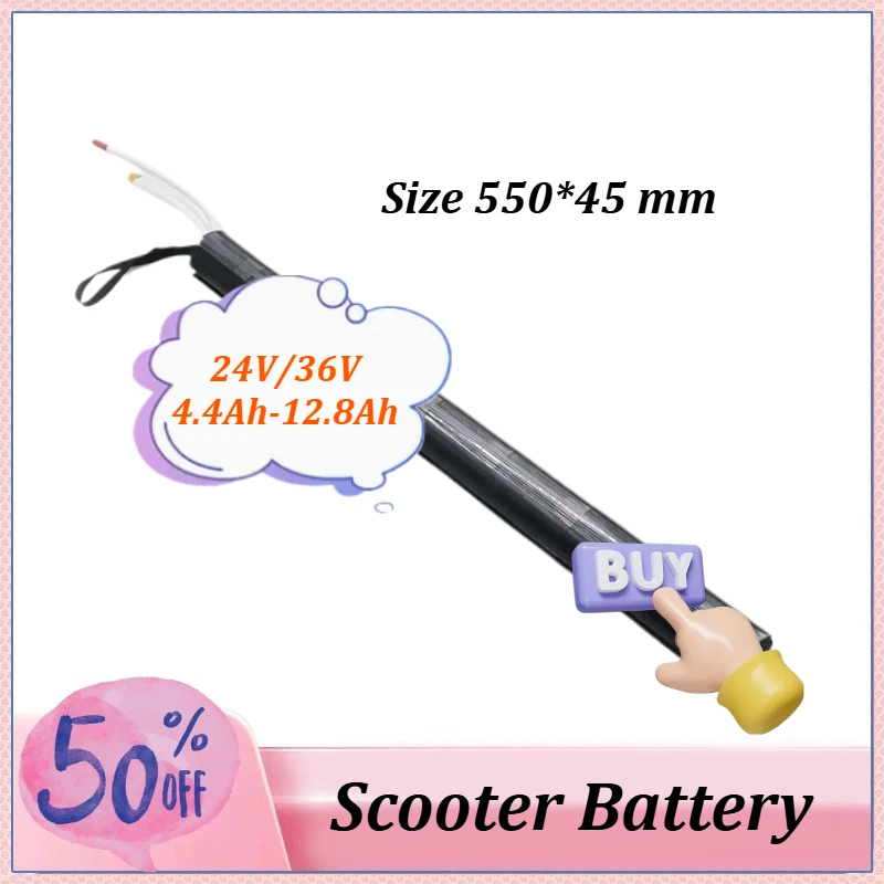 

24V/36V 4.4Ah-12.8Ah for Scooter Lithium Battery 18650 Built-in Battery Pack for Electric Scooter Carbon Fiber Tubular Battery
