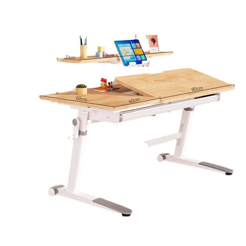 

Children's study tables and chairs Simple solid wood desk can lift the writing table for primary school students