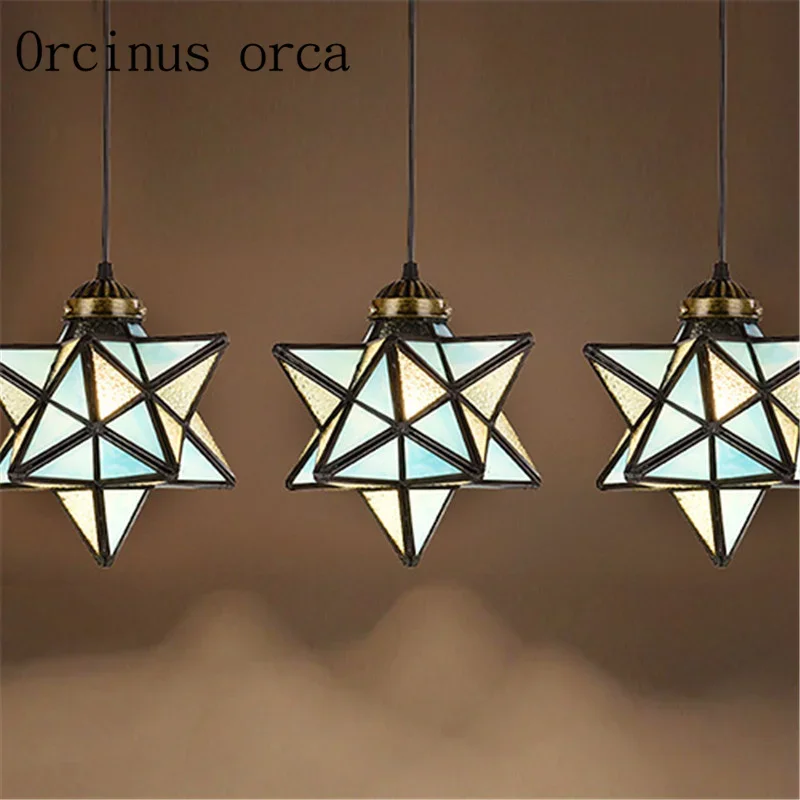 Mediterranean industrial wind chandelier living room restaurant aisle bar simple creative star single head glass chandelier