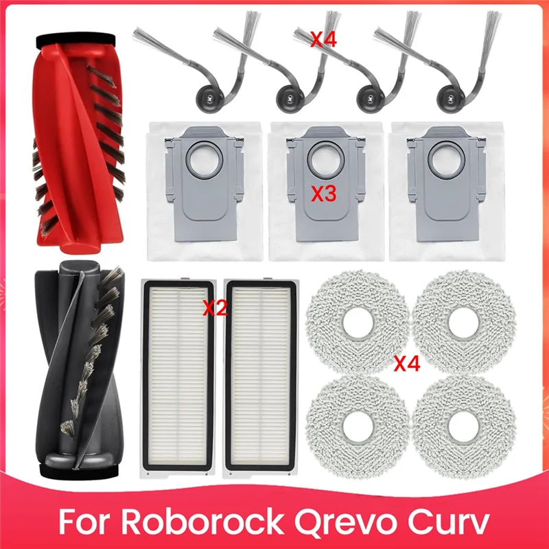 ABVI-Bagian Pengganti untuk Roborock Qrevo Curv Robot Penyedot Debu Sikat Sisi Utama Filter HEPA Bantalan Pel Kantong Debu