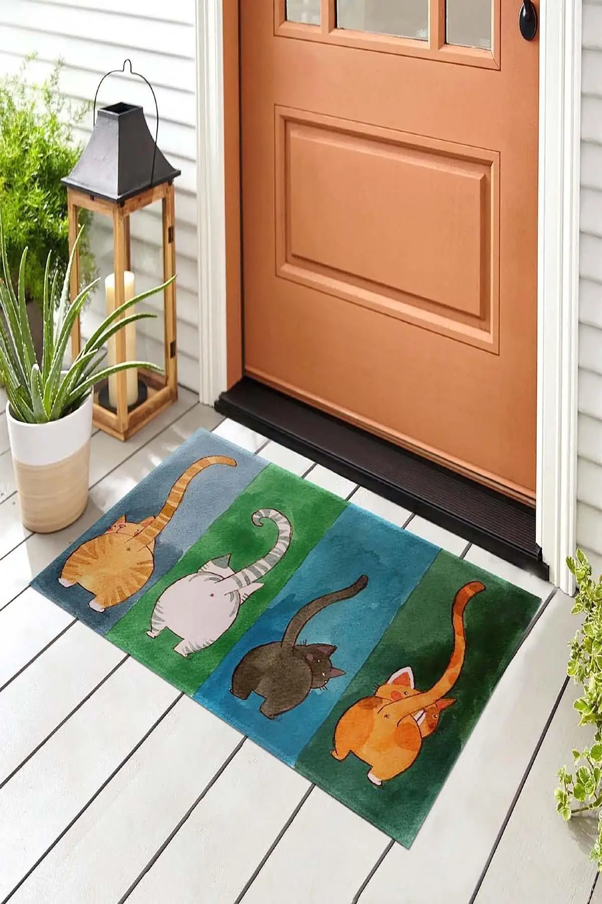 Colorful Cats Decorative Door Mat Welcome Doormat Entrance Rectangle Printed Non-Slip Floor Rugs Front Door Outdoor Rugs