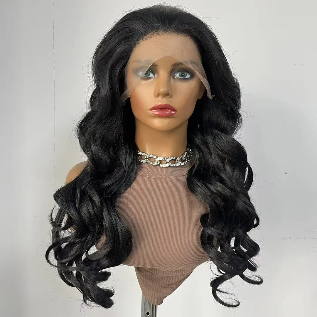 Free Part Jet Black Body Wave Synthetic hair Lace Front Wigs for Black Women Daily Wear Natural Hairline Transparent Lace Wigs