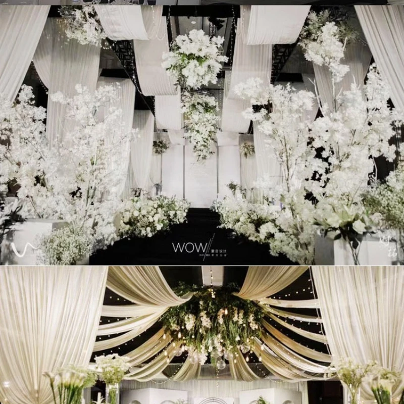 Wedding Ceiling Decoration Elastic Fabric Milk Silk Chiffon Drapes for Birthday Wedding Party Auditorium House Decor 5M/10M