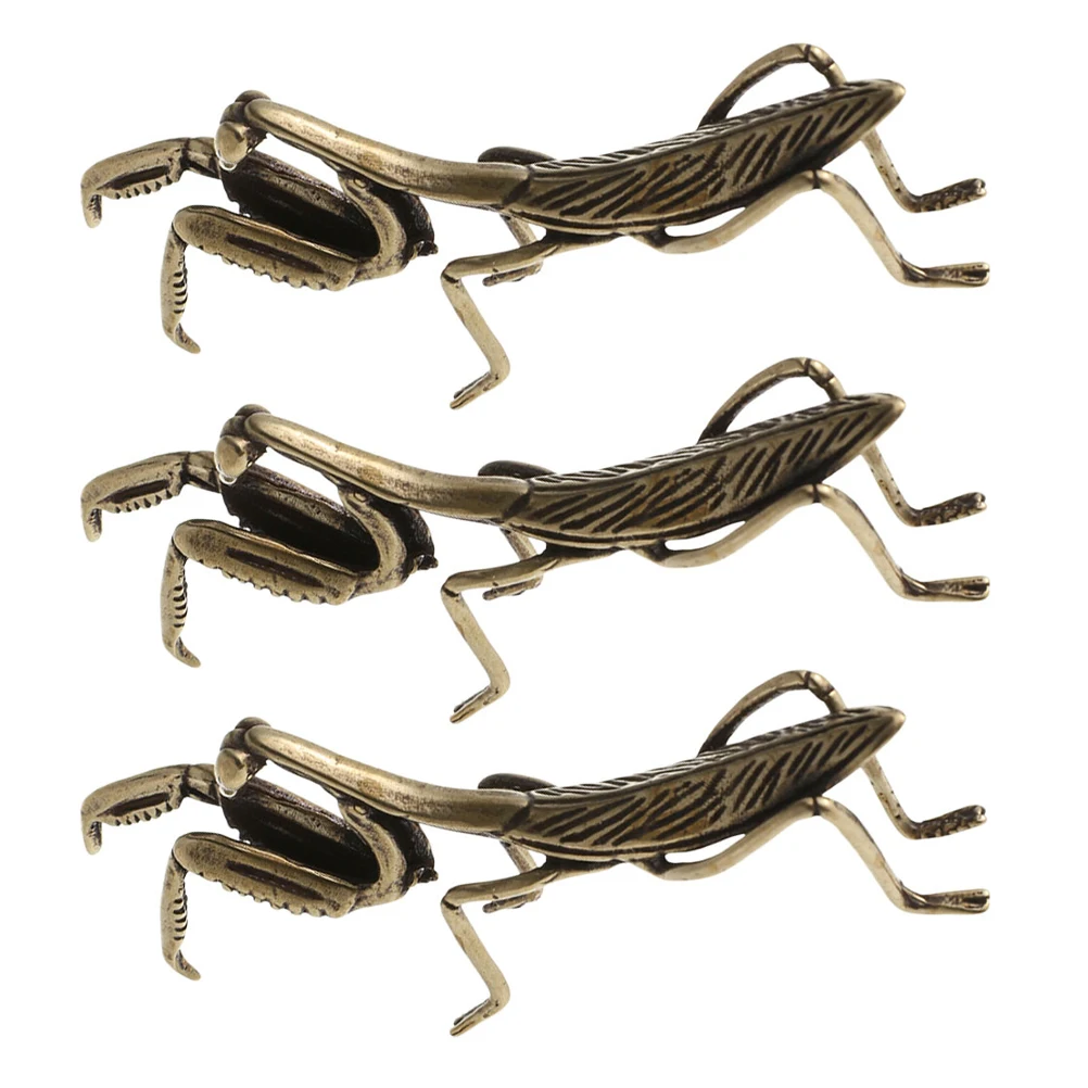 

3 Pcs Copper Mantis Ornament Desktop Decor Bronze Brass Metal Insect Statue Vintage Realistic