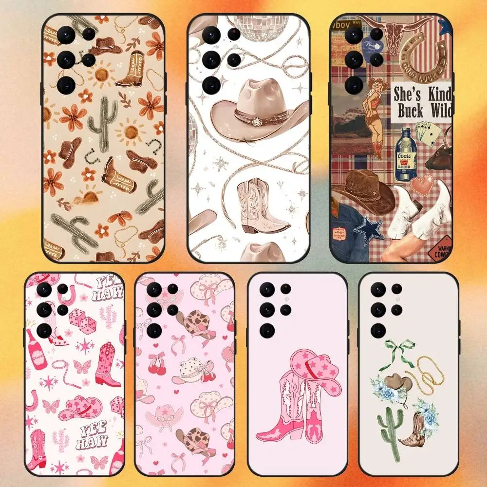 

Western Country Cowgirls Phone Case For Samsung S 25,24,23,22,30,21,10,9,Ultra,Plus,Lite,FE,4,5G Black Soft Case