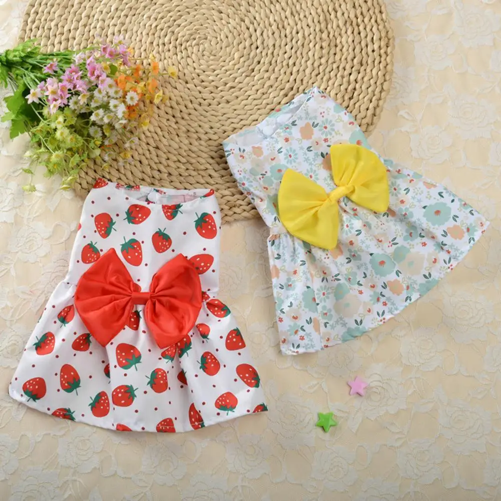 Summer Dog Dresses Floral Print Bow-knot Decor Cat Puppy Skirt Sweet Style Sleeveless Two-legged Kitten Dogs Apparel Pet Clothes