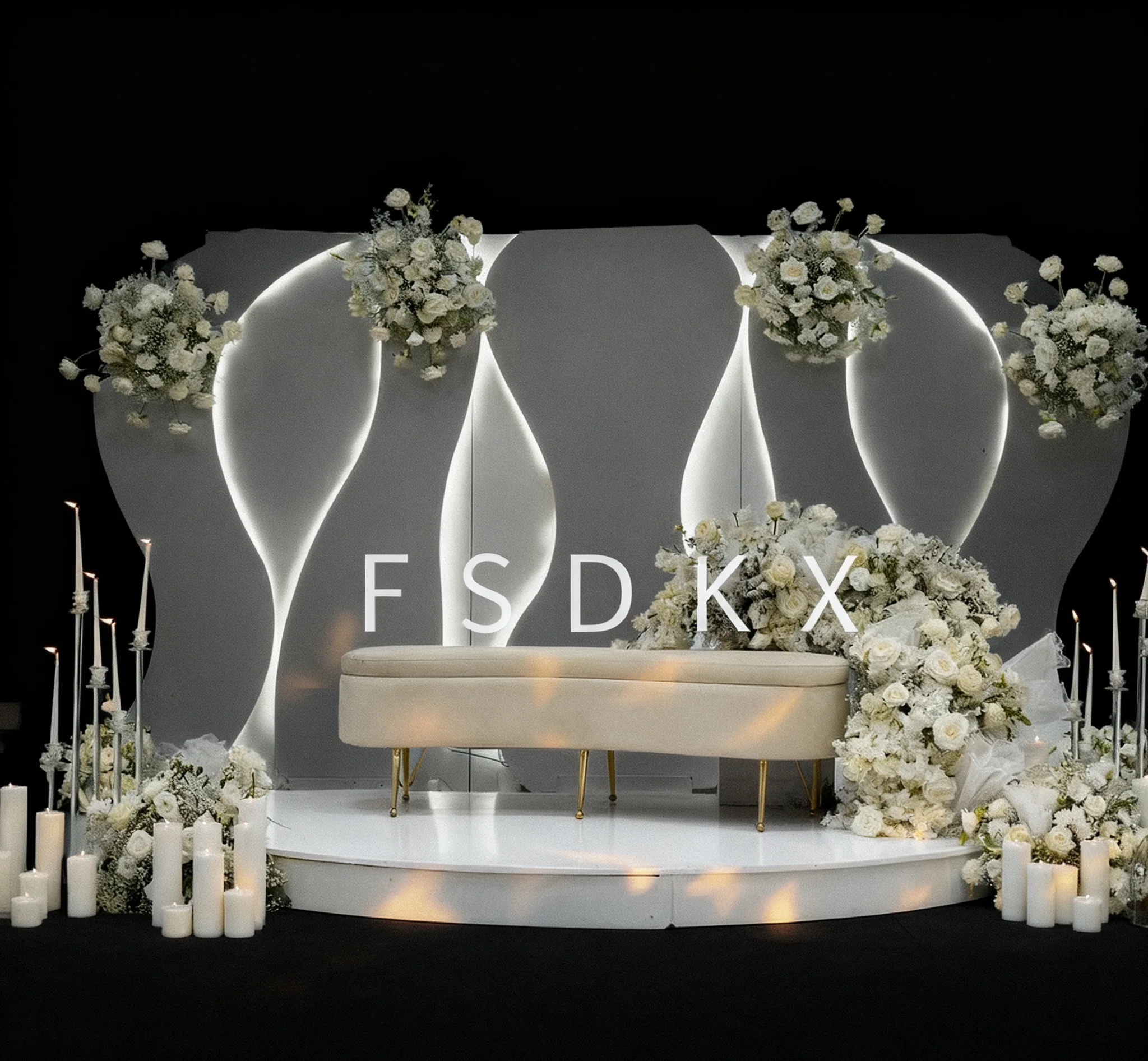 

FSDKX Luxury Backdrop Wedding Stage Background 3d Led PVC White Wave Shape Arch Backdrop