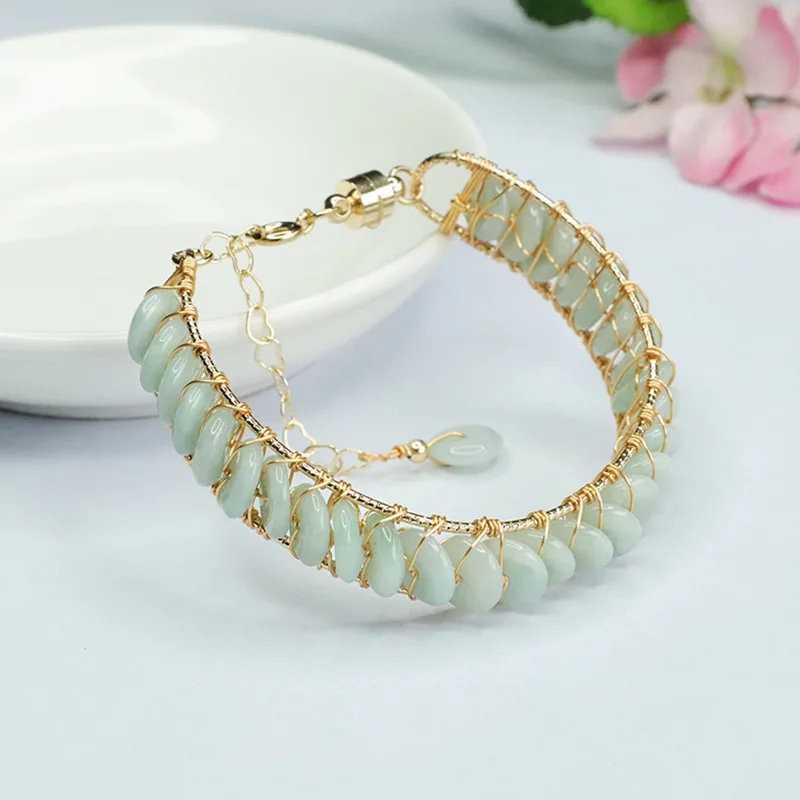 

Natural jadeite safety buckle bracelet, light-colored jade bracelet, bracelet.