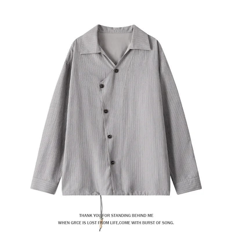 SuperAen 2026 Autumn New Korean Style Asymmetrical Single Breasted Striped Drawstring Shirt Oversize Casual Shirts