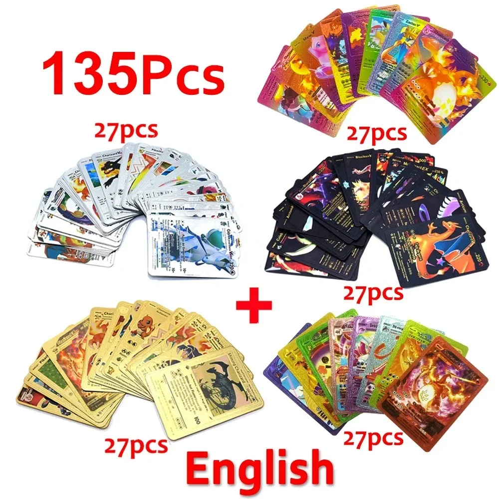 165-11 pz Pokemon colorato lamina d\'oro carta Charizard Pikachu Arceus nero argento inglese spagnolo francese tedesco VSTAR VMAX carte