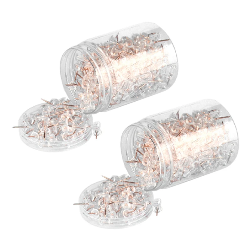 2 Cans Of Transparent Roses I-Shaped Nails Cork Plastic Thumbtacks Maps Nails, 300 Pcs Cans .