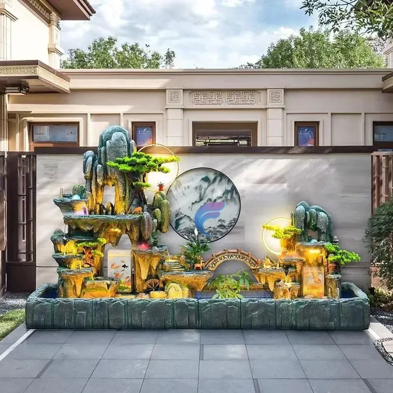 custom.Large Rocks Outdoor Fountain Waterfall With Led Light Garden Decor