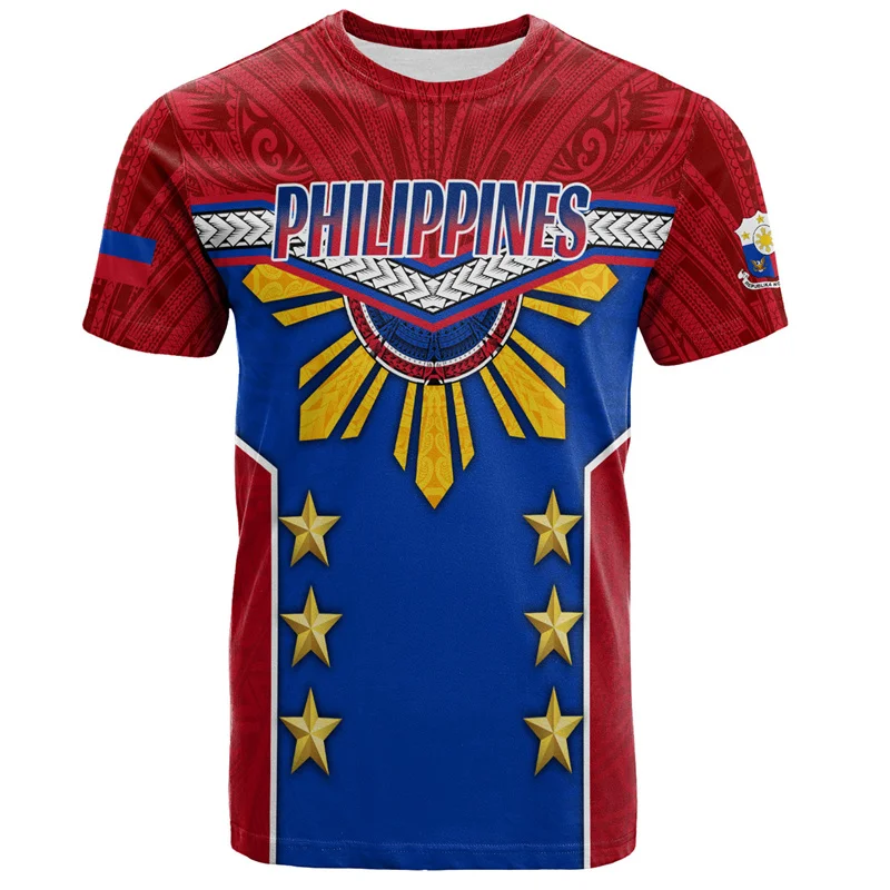 Vintage 3D Printed Philippines National Emblem T Shirt Philippines Maori Tribal Styles Graphic Tee Shirts Fashion Short Sleeves