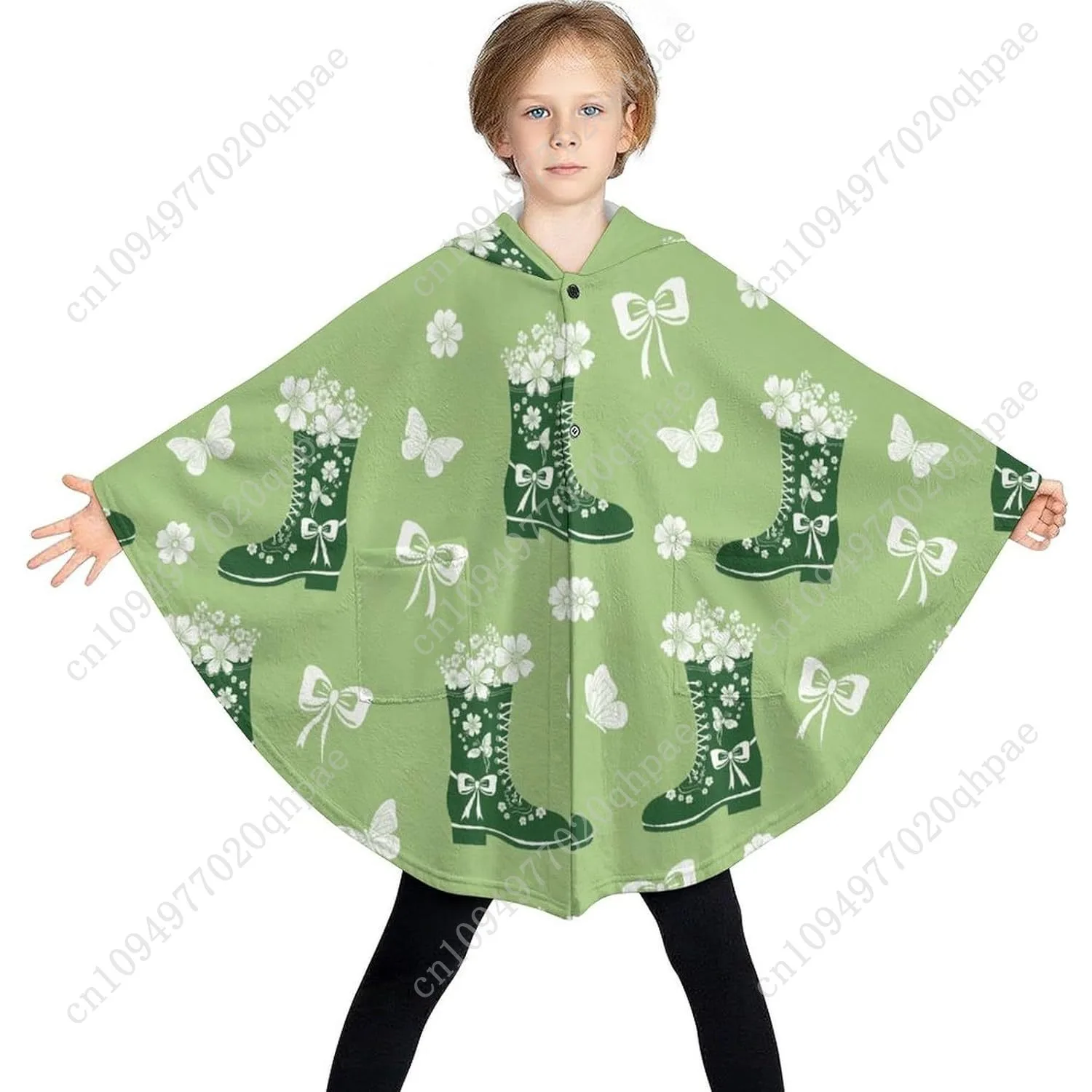 Уютный фланелевой свитер-одеяло, зеленые ботинки с цветами, толстовка большого размера с карманами для детей и подростков
