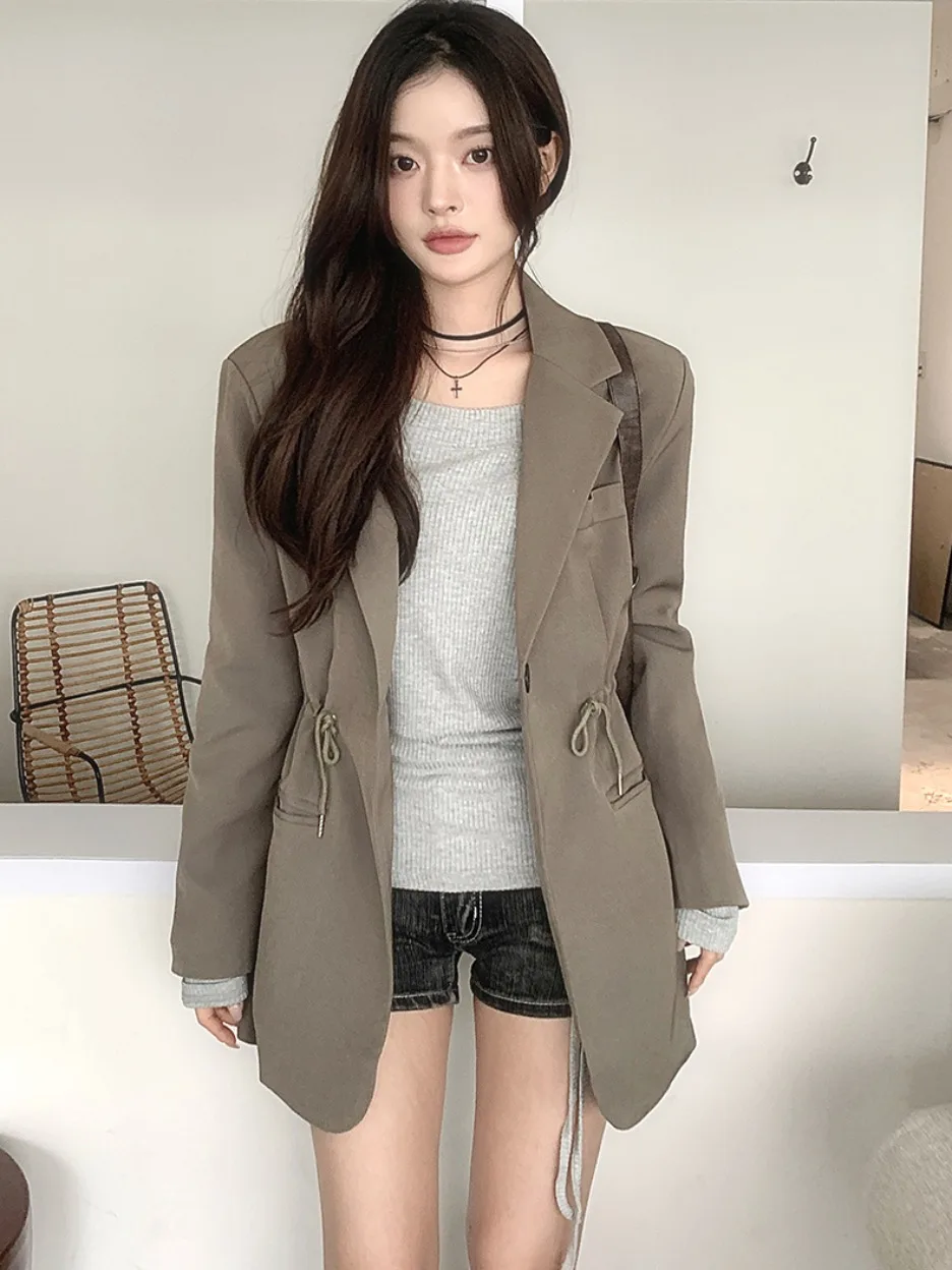 

Шикарный осенне-зимний жакет для женщин: ретро-дизайн с поясом на завязках, утягивающий талию жилет, уличная одежда для повседневной носки, стандартный крой