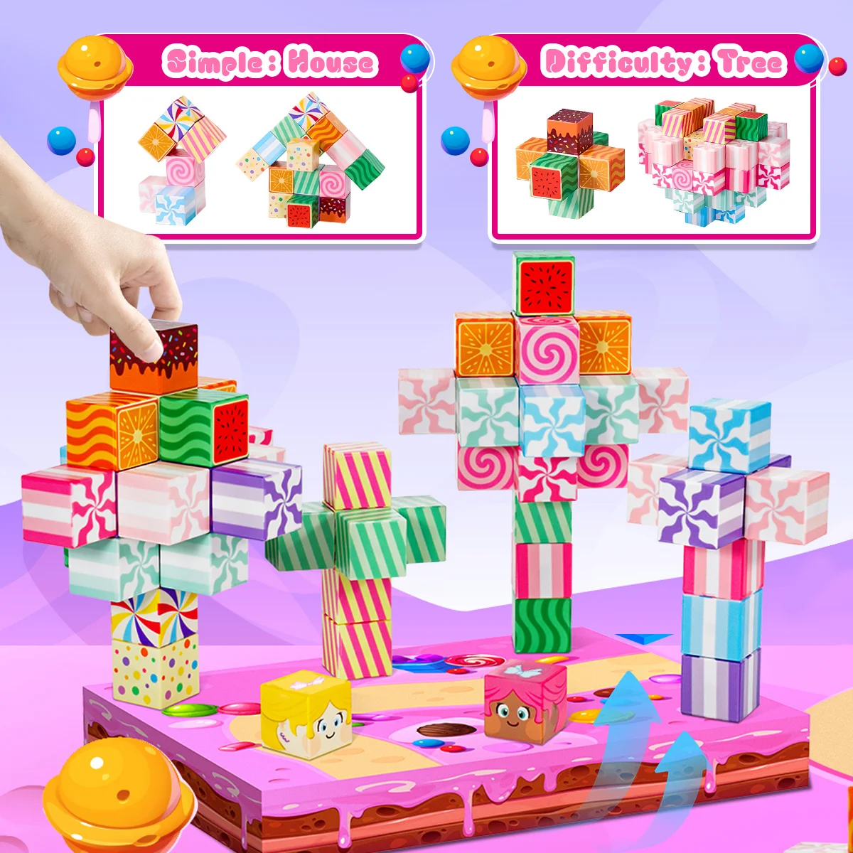 كتل مغناطيسية، مكعبات بناء مغناطيسية للحلوى، مكعبات مغناطيسية، ألعاب مغناطيسية، مناسبة لهدايا عيد الهالوين #5