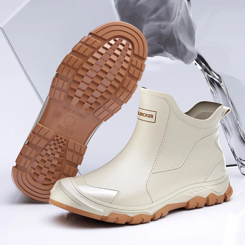 Men's Short Rain Boots Urban Water Boots Non-slip Wear-resistant Wading Boots Men's Trendy Lightweight Waterproof Rubber Shoes