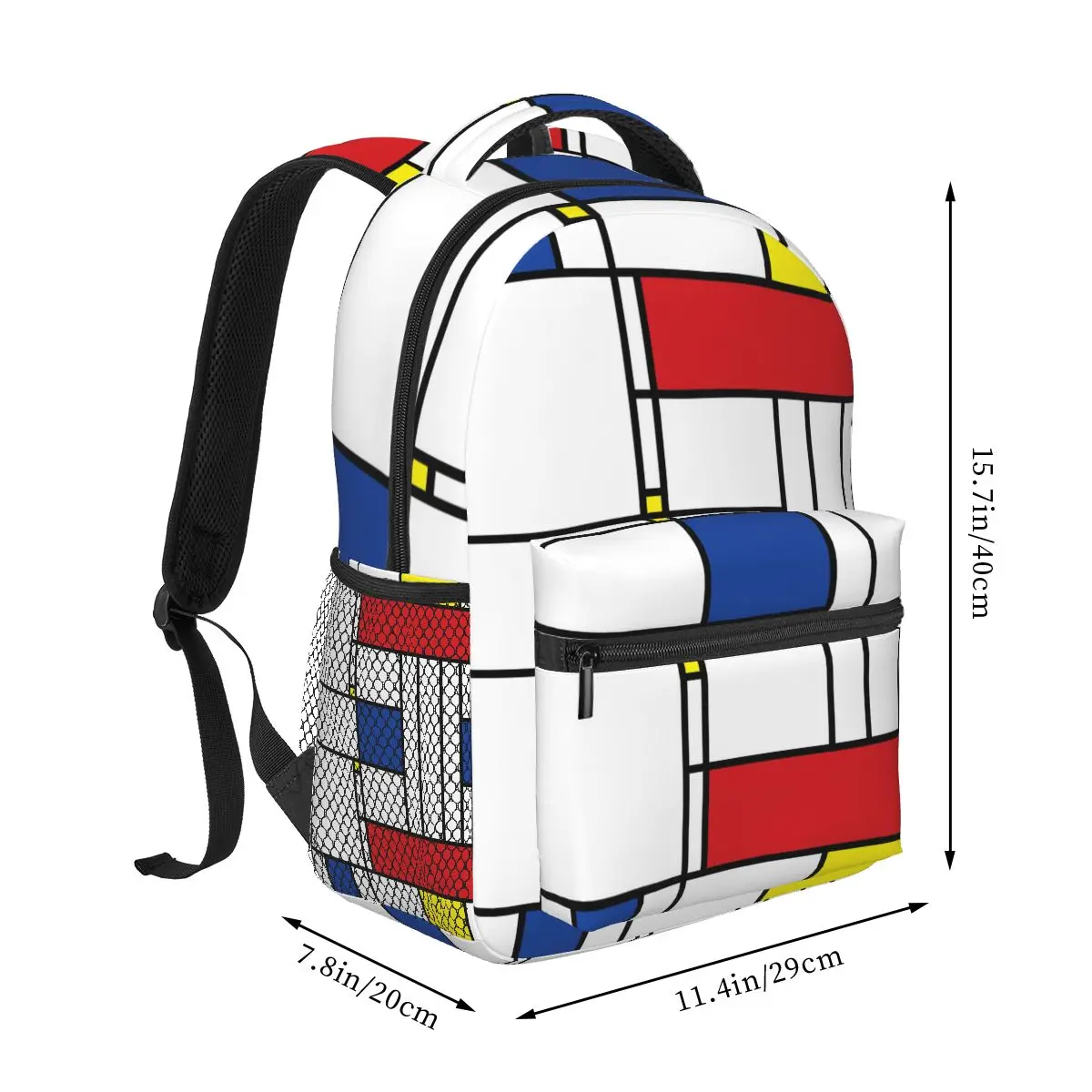 Mondrian Minimalist de Stijl เป้สะพายหลังศิลปะสมัยใหม่กระเป๋าหนังสือเด็กหญิงเด็กชายนักเรียนกระเป๋านักเรียนลายการ์ตูนกระเป๋าเป้ใส่แล็ปท็อปกระเป๋าสะพายไหล่